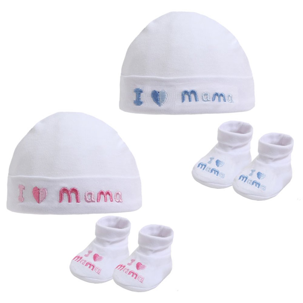 HB32-M: White I ♡ Mama Hat & Bootee Set HB32-M: White I ♡ Mama Hat & Bootee Set